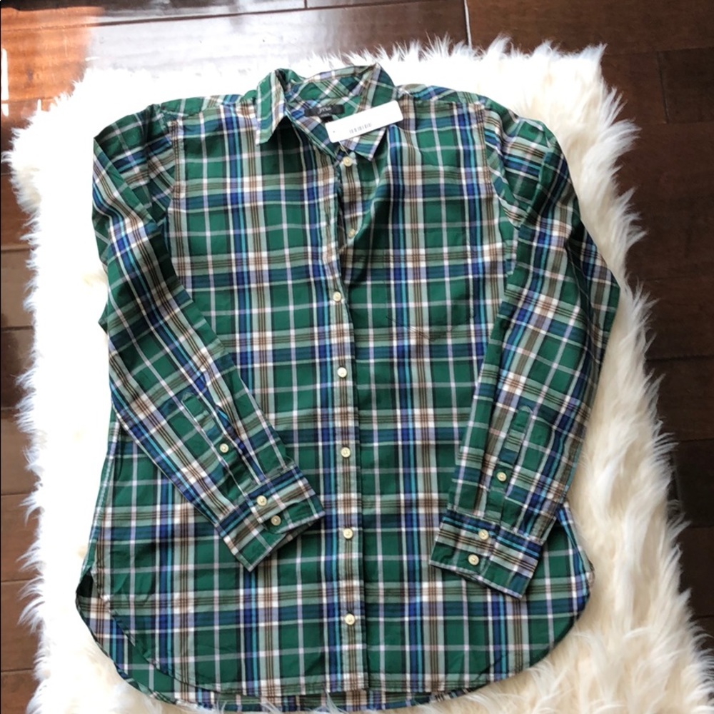Oxford button front plaid shirt
